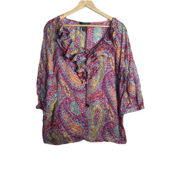 Lauren Ralph Lauren Tops - Lauren Ralph Lauren Women Plus 2X Paisley Ruffle Western Cowgirlcore Cottagecore